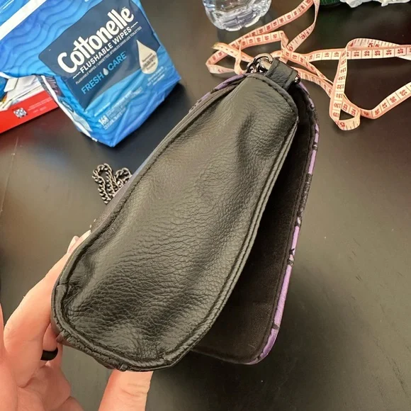 Loungefly Disney Villains Flocked Crossbody Metal Chain Purse Bag Purple Black - Picture 3 of 15